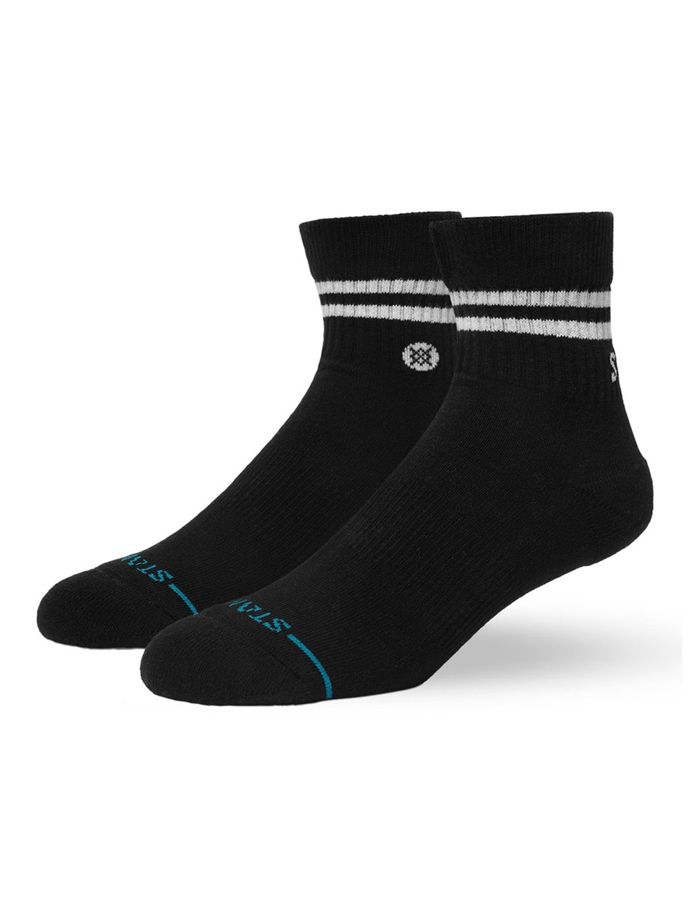 (2) Stance Black Athletic Quarter Socks with White Stripes